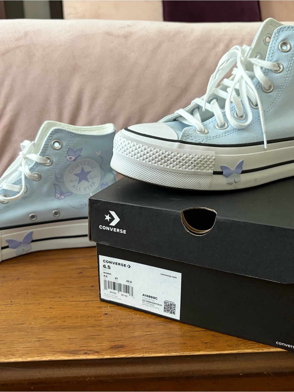 Converse Women's Light Blue High Top Sneakers with Butterfly Detail - Picture 3 of 10